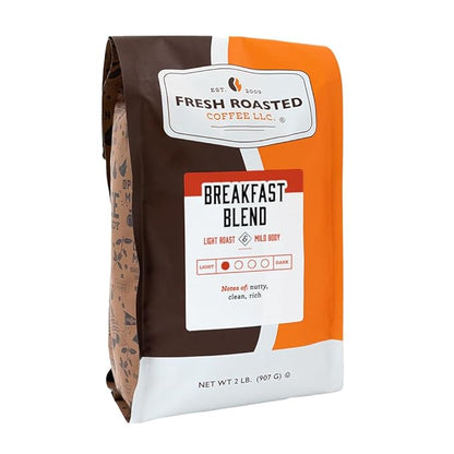 Fresh Roasted Coffee, Breakfast Blend, 2 lb (32 oz), Light Roast, Kosher, Whole Bean