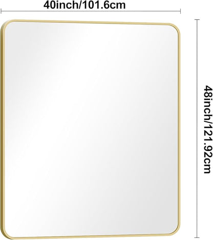 Gold Bathroom Mirror,40x48 inch Wall Mirror for Bathroom Wall Mounted,Round Rectangle Mirror for Bathroom Over Sink,Modern Frame for Home Decor Living Room,Bedroom Entryway,Horizontal/Vertical
