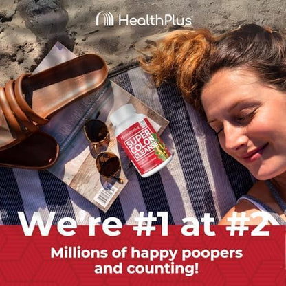 Health Plus Super Colon Cleanse 30 Day Supply of Gentle Gut Cleanse Detox, Psyllium Husk, Probiotics for Constipation Relief & Digestive Support, 120 Capsules