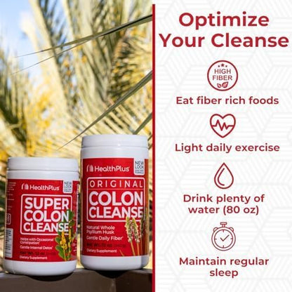 Health Plus Super Colon Cleanse, 12 oz Powder, 68 Servings - Natural Detox, Digestive Constipation Relief, Gentle Gut Cleanse with Psyllium Husk & Senna Leaf