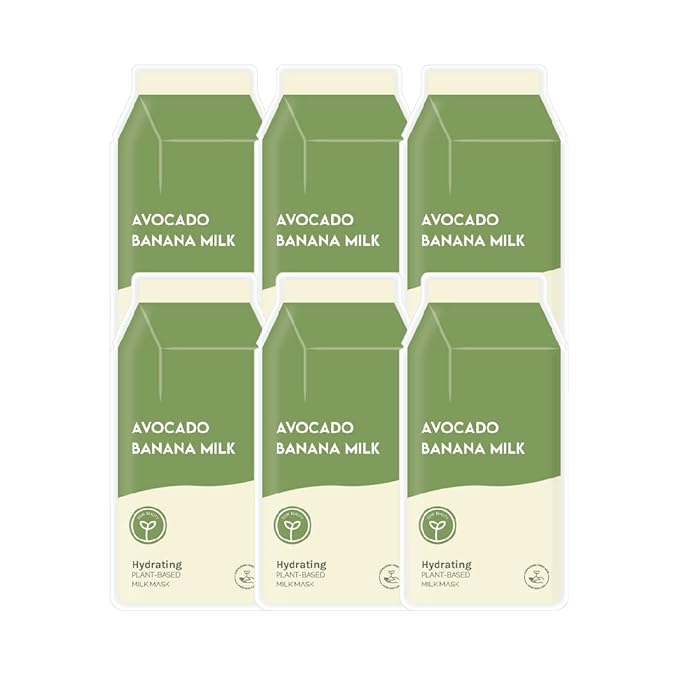 ESW Beauty Avocado Banana Milk - Hydrating Plant-Based Milk Face Mask (6-Pack) - Moisturizing with Avocado & Banana for Dry, Sensitive & Combination Skin - Deep Hydration & Suppleness
