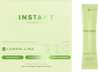 Instant Hydration Electrolytes Powder Packets - Lemon Lime Drink Mix - Zero Sugar - Keto, Vegan, Gluten-Free, Non-GMO - Boost Recovery, Brain Health, Muscle & Tissue Support- 30 Sticks
