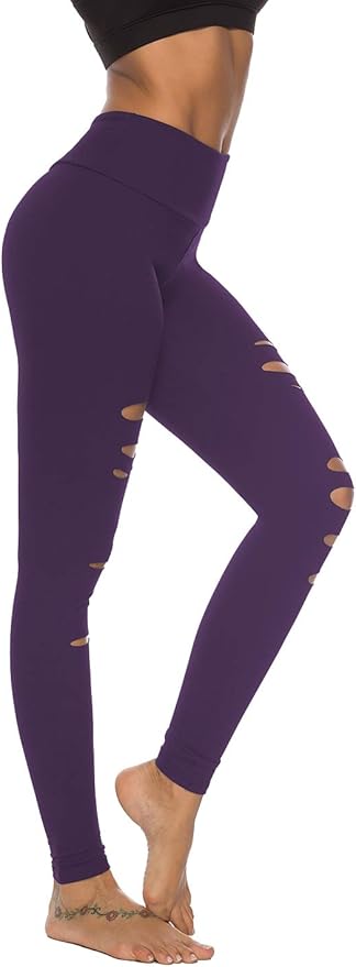 DIBAOLONG Womens High Waist Yoga Pants Cutout Ripped Tummy Control Workout Running Yoga Skinny Leggings
