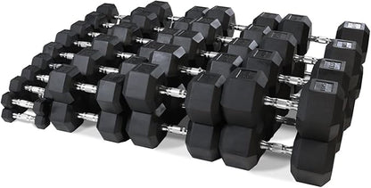 WF Athletic Supply Rubber Coated Hex Dumbbell Set, Multiple Choices Available - Dumbbells with Rack Stand and Mat, or Dumbbells Only (200/550/1200/2100/3000 LB)