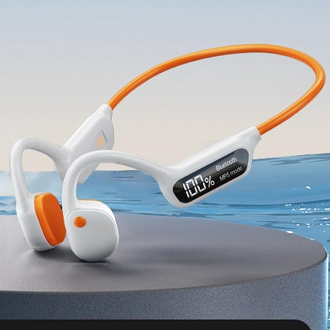 IHAO Swimming Headphones True Bone Conduction Open Ear Headset MP3 Player Built-in 32G Memory IP68 Underwater Waterproof Stereo Bluetooth Earphone for Driving Bicycling Running Skiing-X10 White