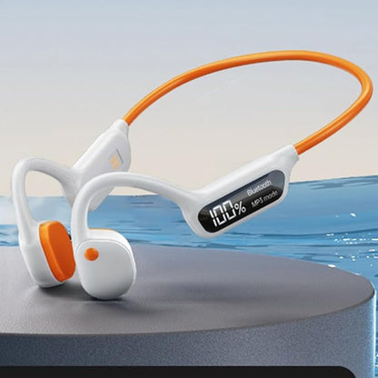 IHAO Swimming Headphones True Bone Conduction Open Ear Headset MP3 Player Built-in 32G Memory IP68 Underwater Waterproof Stereo Bluetooth Earphone for Driving Bicycling Running Skiing-X10 White
