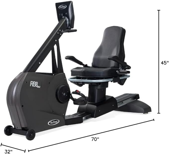 RB8MAX Recumbent Exercise Bike, Gray, Low-Impact Exercise, 360-Degree Swivel Seat, Engaging Programs Including Measuring Imbalances, & Compatible with Free NuStep Wellness App