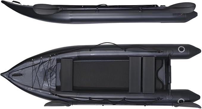 2 Person Inflatable Durable Fishing Kayak Armoured PVC Watercraft with Motor Mount Stern - 130'' x 43'' x 11.8