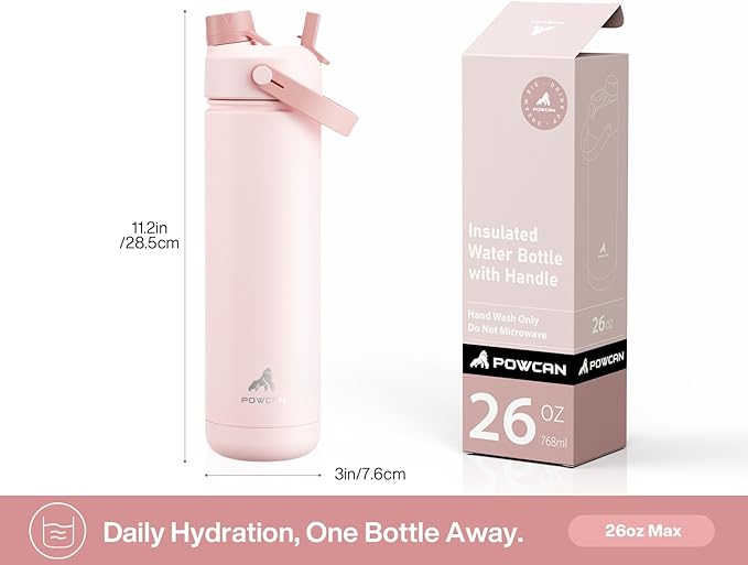 26 oz Insulated Water Bottle with 2-in-1 Straw and Spout Lid, Keep Cold 24H, Leak-Proof, Fits in Car Cup Holder, Stainless Steel Water Bottle for Sports, Travel, Gym, and School (Shroom Parade)