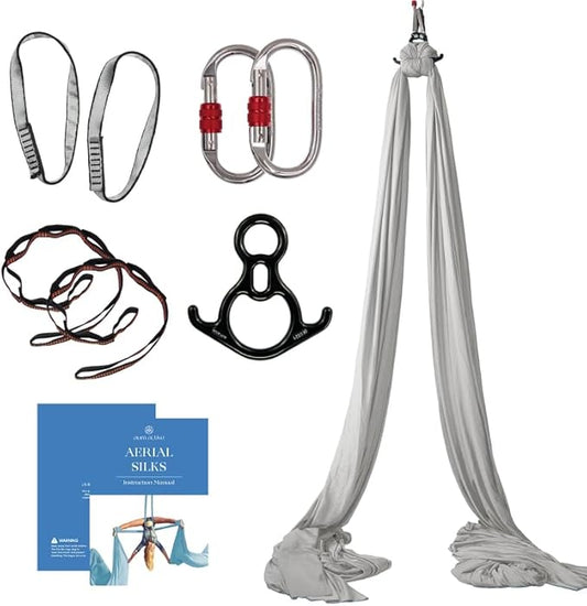 Aerial Silks Starter Kit - Durable 9 Yards of Aerial Yoga Hammock with Hardware & Guide - Aerial Swing for Acrobatic Flying Yoga & All Levels (Aerial Rigging Point Up to 13ft)