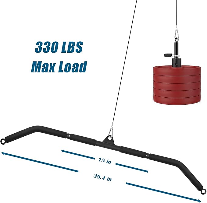 LAT Pull Down Bar, Dual Hook Bar Cable Attachment, Heavy Duty Gym Bar for Cable Machine, Suit for Resistance Band Training, Home Exercise