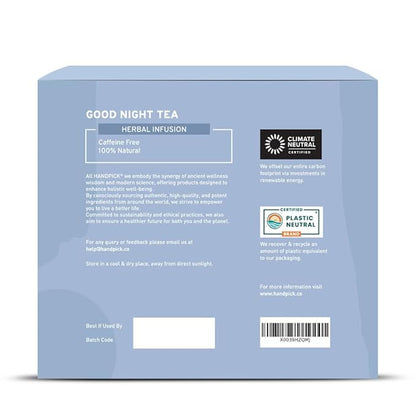 HANDPICK, Good Night Tea Bags (100 Count) Night Time Herbal Tea | Caffeine Free | Floral Blend - Lavender, Chamomile, Peppermint | Natural Tea, Perfect for Bedtime