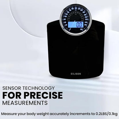 EILISON Highly Advance 2-in-1 Digital & Analog Weighing Scale for Body Weight-400lbs, 4 High Precison GX Sensor Accurate, Thick Tempered Glass, Extra Large Display (Black)