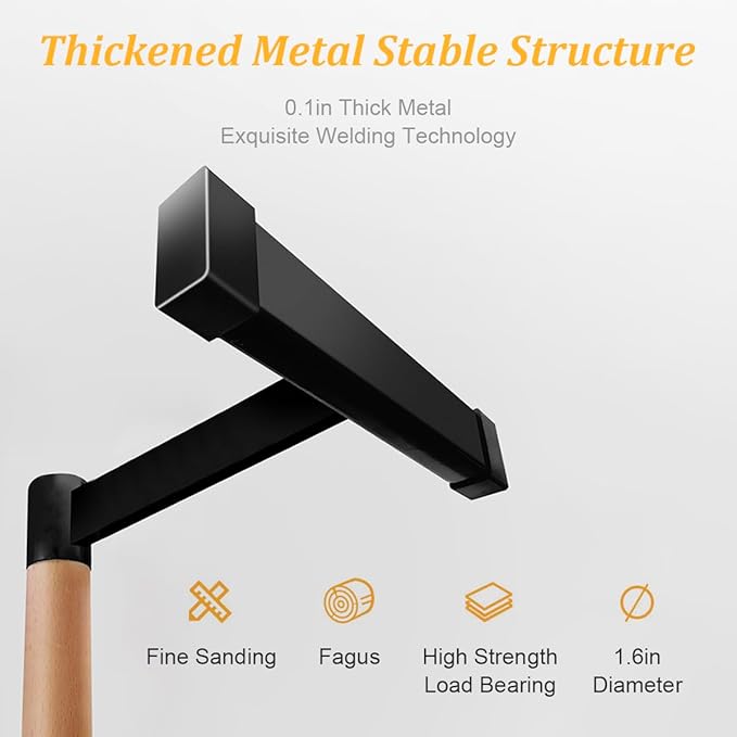 11.8" High Wooden Parallel Bar and Dip Bar with Thick Beech Handles, Push-up Bar, Rock-Free Fitness Equipment for Handstand, L-Sit, Gymnastics, Strength Training Home Gym,440lbs