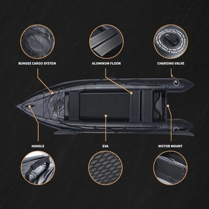 2 Person Inflatable Durable Fishing Kayak Armoured PVC Watercraft with Motor Mount Stern - 130'' x 43'' x 11.8