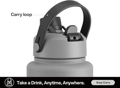 40 oz Insulated Water Bottle with 2-in-1 Straw and Spout Lid, Keep Cold 24H, Leak-Proof, BPA-Free, Double Wall Stainless Steel Water Bottle for Sports, Gym, Travel, and School (Obsidian)