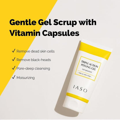 IASO Triple Action White Peeling Gel | Exfoliating Gel for Face, eep Pore Cleanse, Tone-Up Effect & Smoother Skin Texture, Korean Skin Care, 5.07 oz