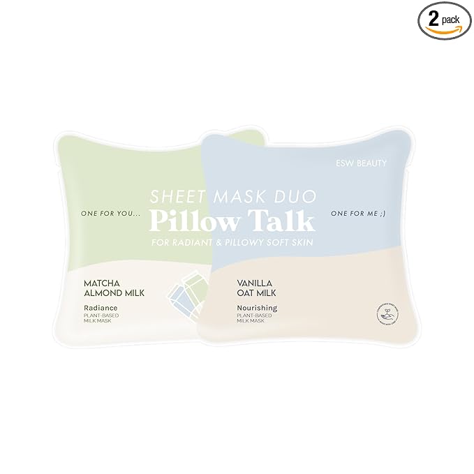 ESW Beauty Pillow Talk Face Mask Duo – Soothing & Nourishing Skincare Set – Includes Matcha Almond Milk & Vanilla Oat Milk – Vegan, Cruelty-Free, Clean Skincare for Radiant, Calm Skin