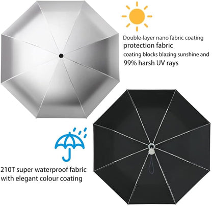 FDJASGY Silver Coating Layer Fabric Blocking UV 99.9% Sun Umbrella Compact Folding Travel Umbrella Automatic Folding Windproof Umbrellas For Men and Women (Black)