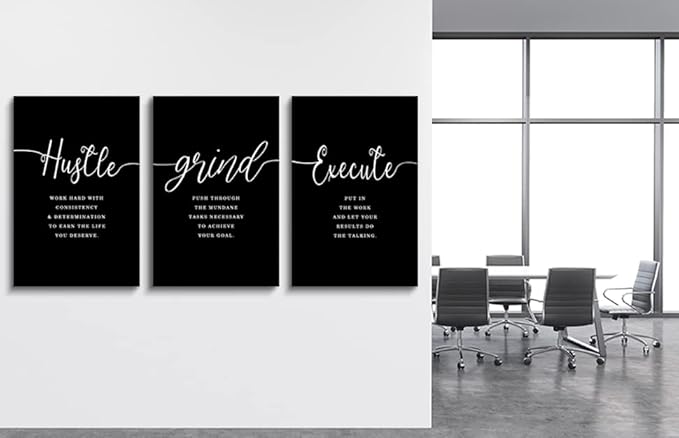 Gift for Boss,Framed Canvas Wall Art Success Quote, Office Wall Art, Black Large Poster, Positive Motivational Set of 3 Prints, Execute Failure Definition, Inspirational Print (F-3pcs,24x36inchx3pcs)