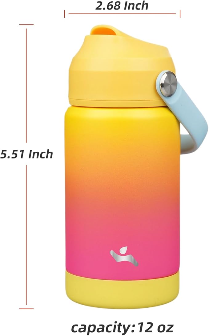 Insulated Water Bottle with Straw Lid,12 oz Stainless Steel Vacuum Metal Bottle with Silicone Handle,Rainbow