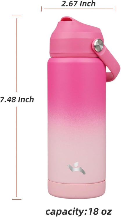 Insulated Water Bottle with Straw Lid,18 oz Stainless Steel Vacuum Metal Bottle with Silicone Handle,Cherry Blossom