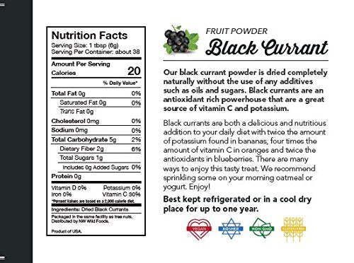 Black Currant Powder - Northwest Wild Foods - Sweet Antioxidant Healthy Pure Dried Fruit Natural Hand Harvested - in Smoothies, Oatmeal, Dessert (8 Ounces)