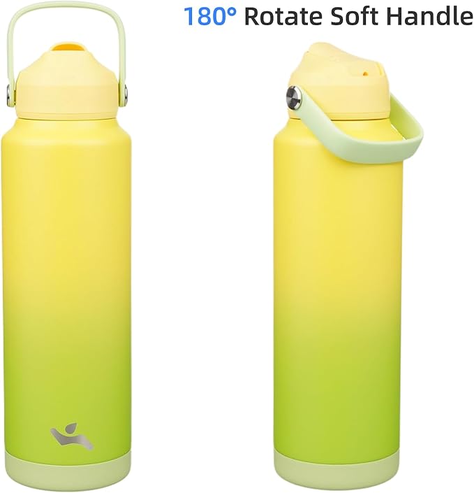Insulated Water Bottle with Straw Lid,40 oz Stainless Steel Vacuum Metal Bottle with Silicone Handle,Lime