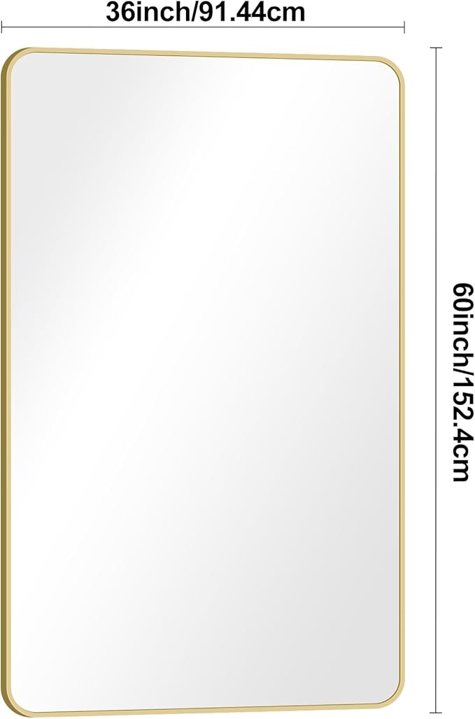 Gold Bathroom Mirror,60x36 inch Wall Mirror for Bathroom Wall Mounted,Round Rectangle Mirror for Bathroom Over Sink,Modern Frame for Home Decor Living Room,Bedroom Entryway,Horizontal/Vertical