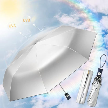 FDJASGY Silver Coating Layer Fabric Blocking UV 99.9% Sun Umbrella Compact Folding Travel Umbrella Automatic Folding Windproof Umbrellas For Men and Women (Black)