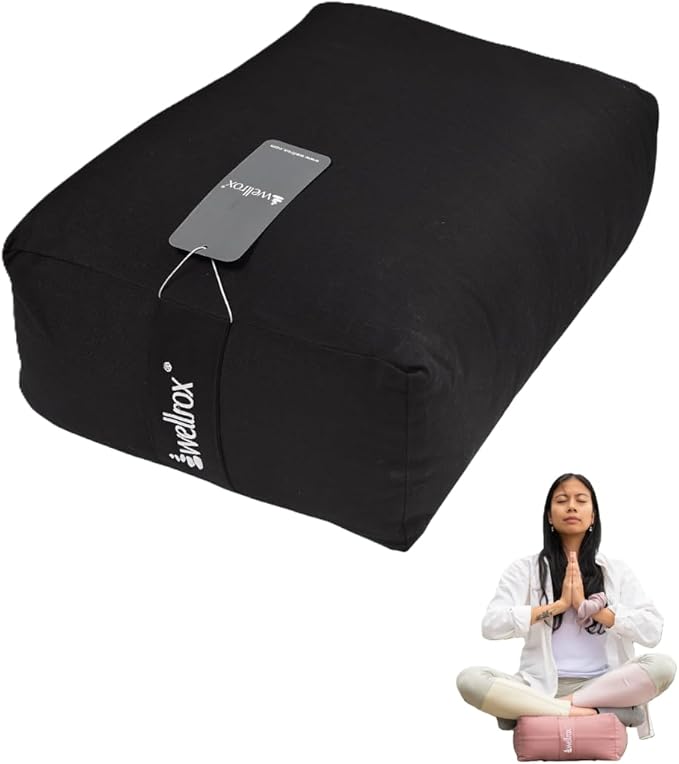 Rectangular Yoga Bolster Pillow, 18" x 12" x 6", Pink Cotton