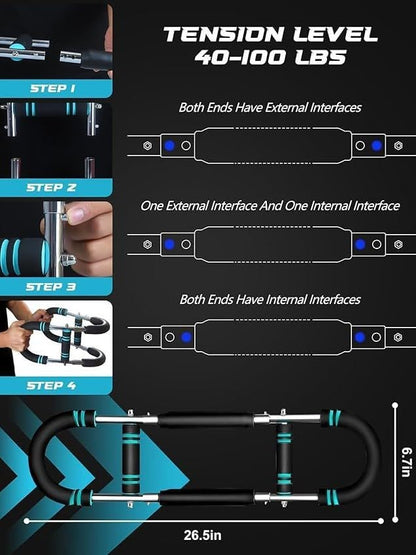 40-100 LBS Adjustable Power Twister Arm Trainer, Forearm Triceps Chest Enhanced Exercise Strengthener, Portable Detachable Spring Resistance Upper Body Fitness Machine for Home & Gym Workout Equipment