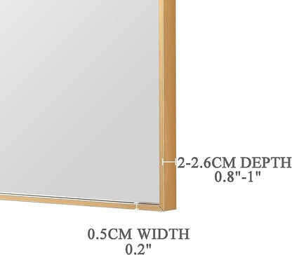 27x36 Inch Orange Gold Bathroom Mirror for Wall, Aluminum Frame Rectangle Rectangular Vanity Mirror, Modern Large for Bedroom, Living Room, Horizontal or Vertical
