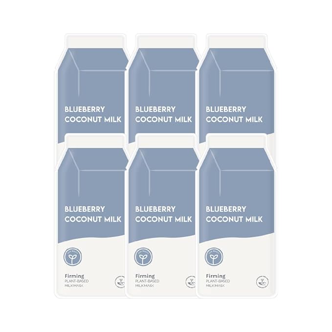 ESW Beauty Blueberry Coconut Milk - Firming Plant-Based Milk Face Mask (6-Pack) - Rejuvenating with Blueberry & Coconut for Mature Skin - Firms & Reduces Fine Lines