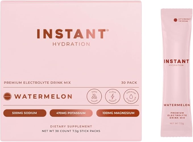 Instant Hydration Electrolytes Powder Packets - Watermelon Electrolyte Drink Mix - Zero Sugar - Keto, Vegan, Gluten-Free, Non-GMO - Boost Recovery, Brain Health, Muscle & Tissue Support- 30 Sticks