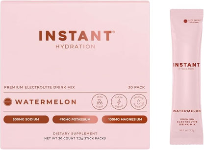 Instant Hydration Electrolytes Powder Packets - Watermelon Electrolyte Drink Mix - Zero Sugar - Keto, Vegan, Gluten-Free, Non-GMO - Boost Recovery, Brain Health, Muscle & Tissue Support- 30 Sticks