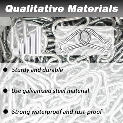 200 PCS 2'' Spring Snap Hook Carabiner, M5 3/16 Inch Galvanized Silver Steel Small Carabiner Clip, 220LBS Holding Capacity Quick Link Clip Keychain for Hammock Dog Leash & Camping Gym