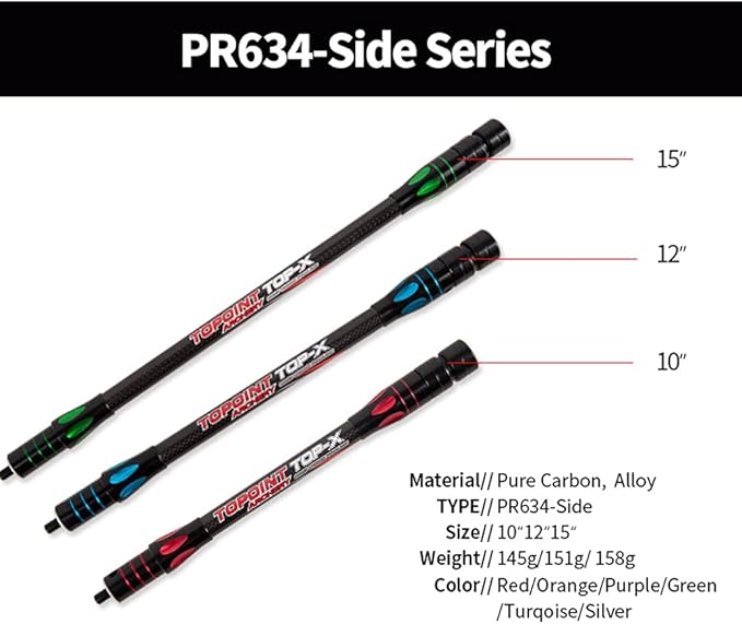 10 Inch 12 Inch 15 Inch Archery Bow Stabilizer Balance Bar Rod Side Rod Carbon Fiber Stabilizer Dampen Weight for Compound Bow Recurve Bow Accessory