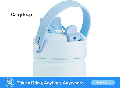 26 oz Insulated Water Bottle with 2-in-1 Straw and Spout Lid, Keep Cold 24H, Leak-Proof, Fits in Car Cup Holder, Stainless Steel Water Bottle for Sports, Travel, and School (Sea Breeze)