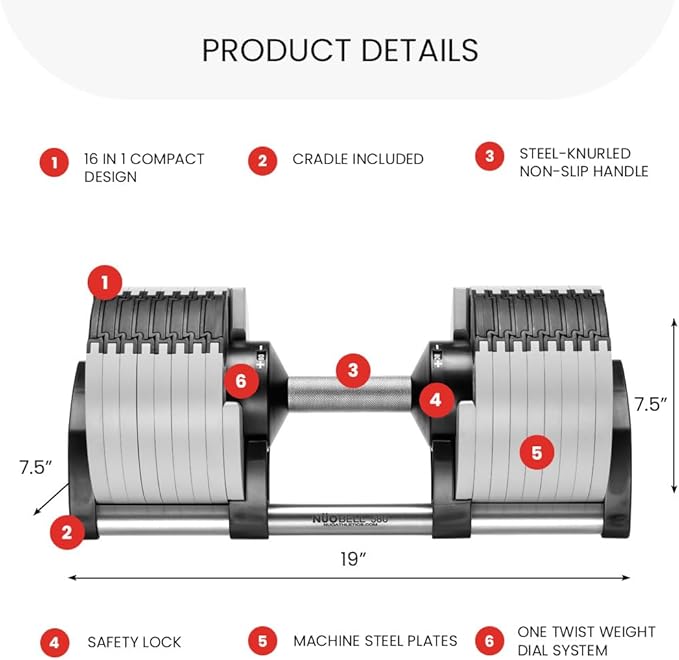 NUOBELL Adjustable Dumbbells 5-80 lbs: Replace 16 Sets, Ideal for Home Gym Weight Bench & Press