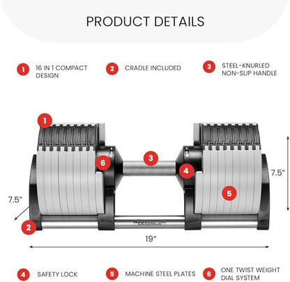 NUOBELL Adjustable Dumbbells 5-80 lbs: Replace 16 Sets, Ideal for Home Gym Weight Bench & Press