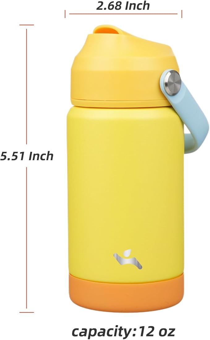 Insulated Water Bottle with Straw Lid,12 oz Stainless Steel Vacuum Metal Bottle with Silicone Handle,Yellow