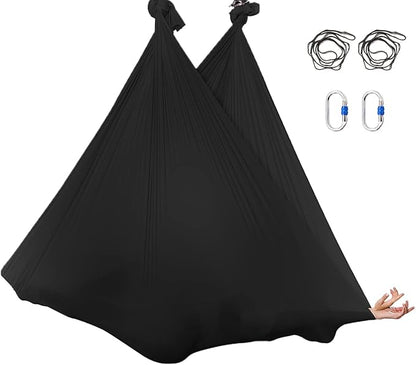 5.5 Yards Aerial Silks Yoga Swing Set - Aerial Yoga Hammock Kit Anti-Gravity Flying for Fitness, Low/Non Stretch Nylon Tricot Fabric Hardware Included for Dance