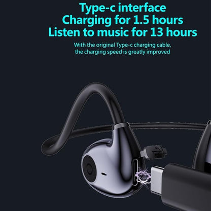 IHAO Air Conduction Wireless Bluetooth Headphones-Open-Ear Design Lightweight & Pain-Free Sweatproof Sport Headphones with Mic Earphone Ideal for Running Cycling and Sports-F805 Black