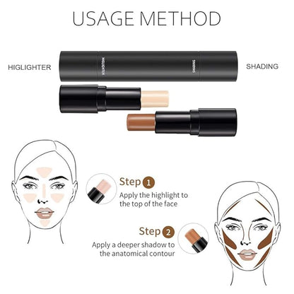 2 Colors Cream Contour Sticks Makeup Kit, Primer Face Highlighter Contouring for Beginners, Highlight and Contour Kit, Cream Concealer Makeup Blur Stick, Primer Face Corrector 3#