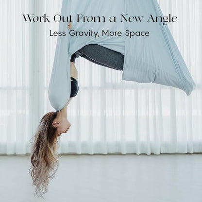 Aerial Silk Yoga Hammock & Swing for Home, Inversion Exercises, Starter Kit for All Levels - Durable with Extension Straps, Carabiners, and Pose Guide