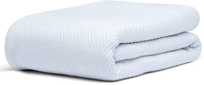 100% Cotton Herringbone Weave Blankets, 108"X90" King,Throw Blanket for Bed,All Season Cotton Blanket, Cozy Blanket,Throws Bed Blanket, Throw Blanket for Couch,Modern Home Decor -Light Blue