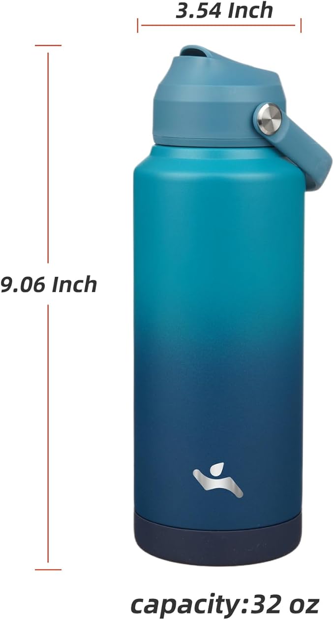 Insulated Water Bottle with Straw Lid,32 oz Stainless Steel Vacuum Metal Bottle with Silicone Handle,Vast