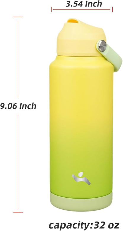 Insulated Water Bottle with Straw Lid,32 oz Stainless Steel Vacuum Metal Bottle with Silicone Handle,Lime