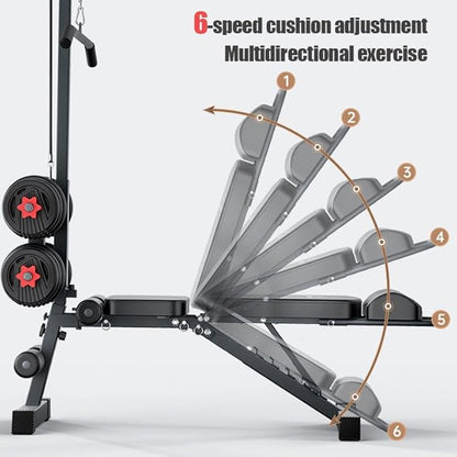 12-in-1 Multi-Functional Home Gym Workout Bench–High/Low Pulley System, Sit-Up Bench, LAT Pull-Down,Leg Developer,Adjustable Strength Training Equipment for Full-Body Fitness